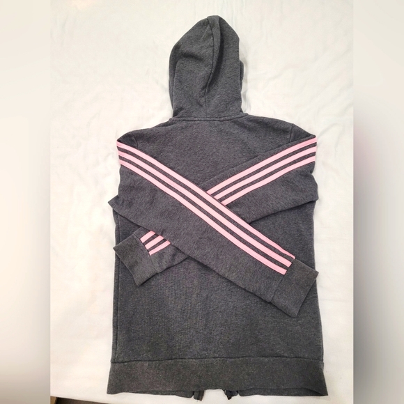 ADIDAS Classic Three Stripe Full Zip Hoodie in Grey and Pink - Picture 4 of 7